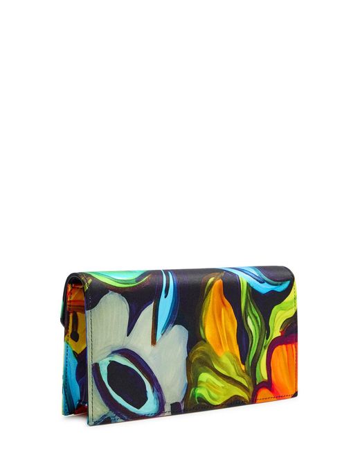 Christian Louboutin Blue Floral-Print Satin-Crepe Clutch