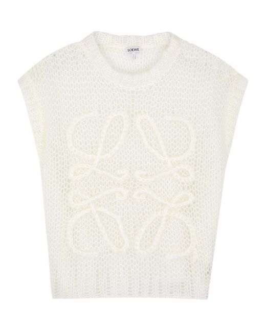 Loewe White Anagram Open-Knit Mohair-Blend Vest