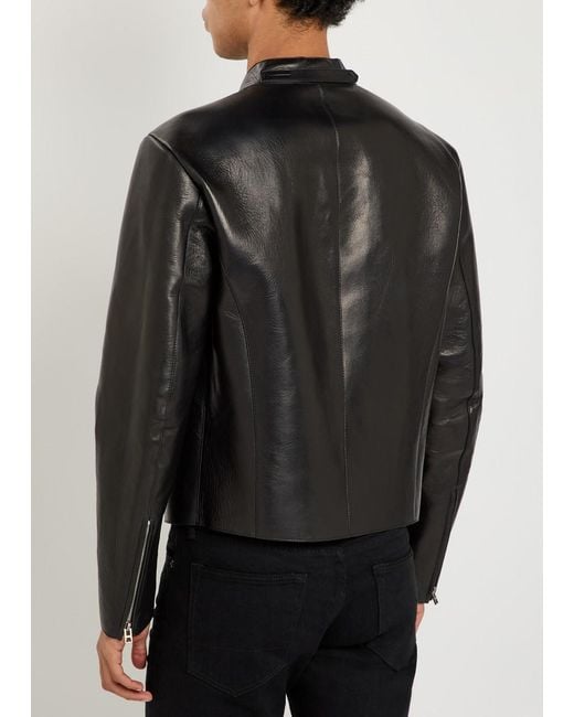 Tom Ford Black Stand-Collar Leather Biker Jacket for men