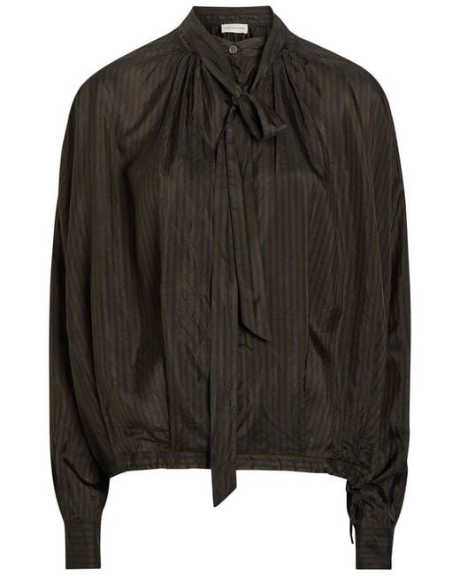 Dries Van Noten Black Cenvy Pinstriped Woven Blouse