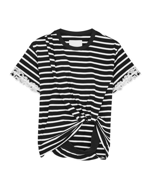 3.1 Phillip Lim Black Striped Draped Cotton T-Shirt