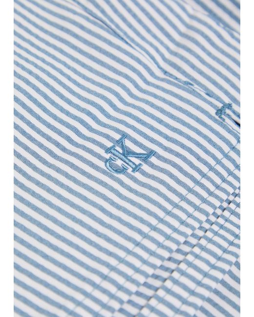Calvin Klein Blue Logo-Embroidered Striped Seersucker Swim Shorts for men