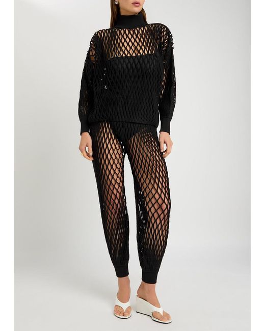 Alaïa Black Open-Knit Stretch-Jersey Trousers