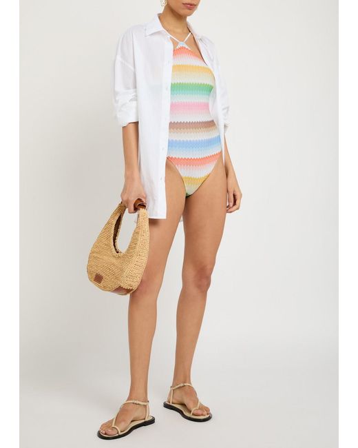 Missoni White Zigzag Metallic-Knit Swimsuit