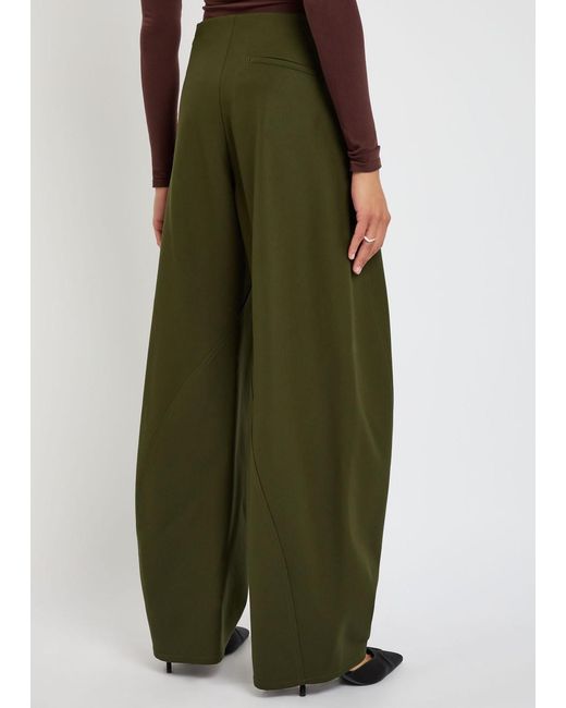 Alaïa Green Twisted Barrel-Leg Cotton Trousers