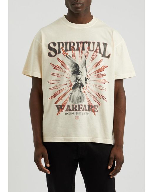 Honor The Gift White Spiritual Conflict Printed Cotton T-Shirt for men
