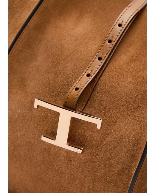 Tod's Brown T-Plaque Suede Tote