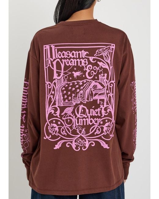 Damson Madder Brown Pleasant Slumber Printed Cotton T-Shirt