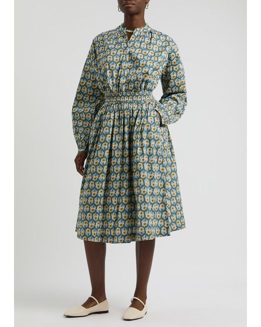 Skall Studio Green Ginny Floral-Print Cotton Midi Skirt