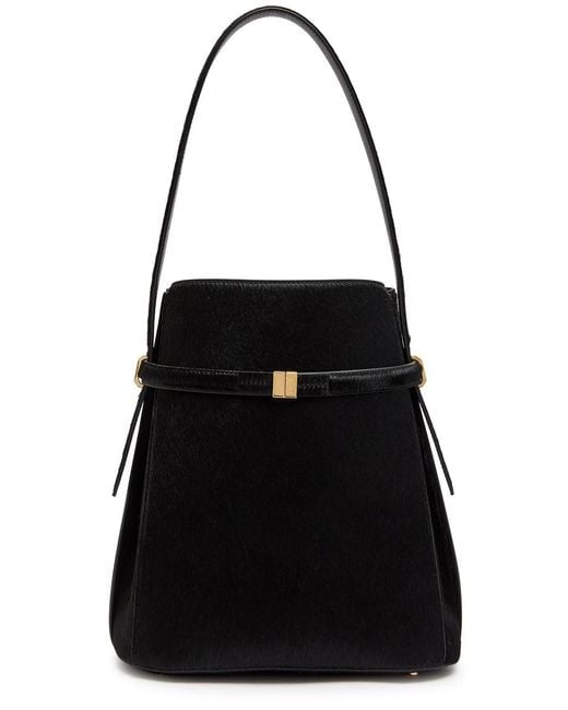 Totême Black Belted Calf-Hair Bucket Bag