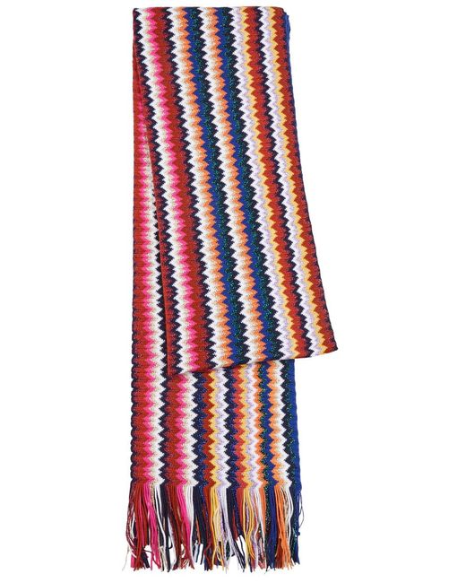 Missoni Red Zigzag-intarsia Wool-blend Scarf