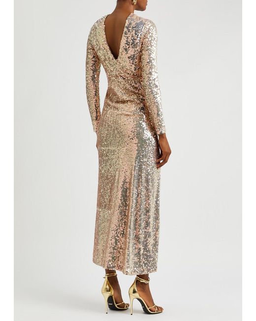 Needle & Thread Natural Claudette Sequin-embellished Gown