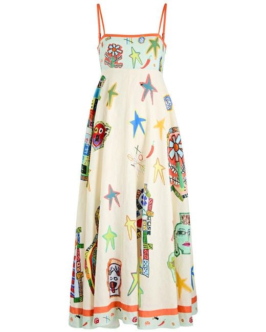 ALÉMAIS White Players Printed Linen Maxi Dress