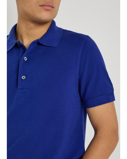 Tom Ford Blue Logo-Embroidered Piqué Polo Shirt for men