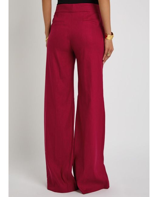 Alice + Olivia Red Dylan Linen-Blend Wide-Leg Trousers