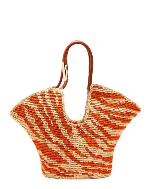 Zimmermann Orange Goldentime Zebra Raffia Tote