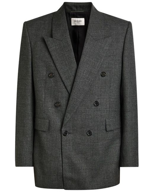 Saint Laurent Black Double-Breasted Wool Blazer for men