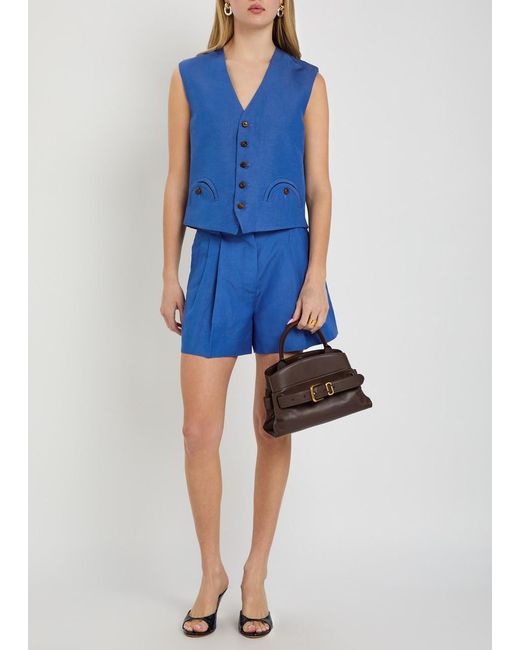 Blazé Milano Blue Feral Silk And Linen-Blend Vest