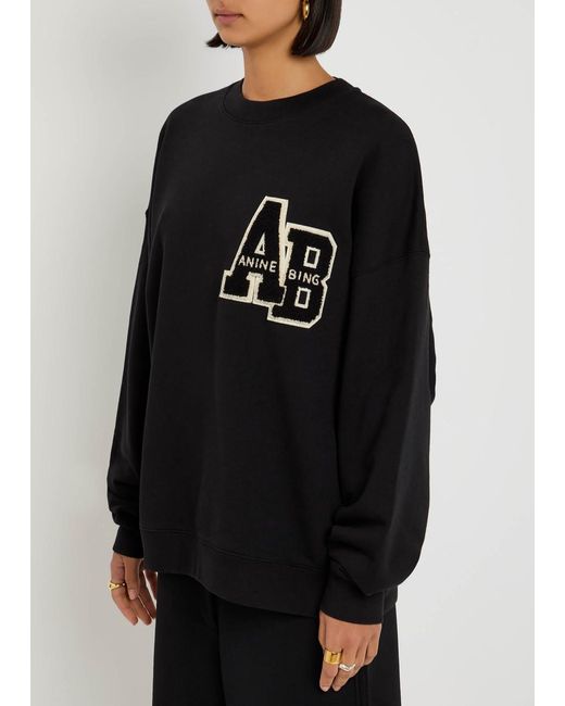 Anine Bing Black Miles Letterman Cotton Sweatshirt