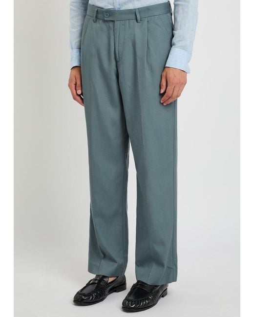 Percival Blue Tailored Straight-Leg Woven Trousers for men