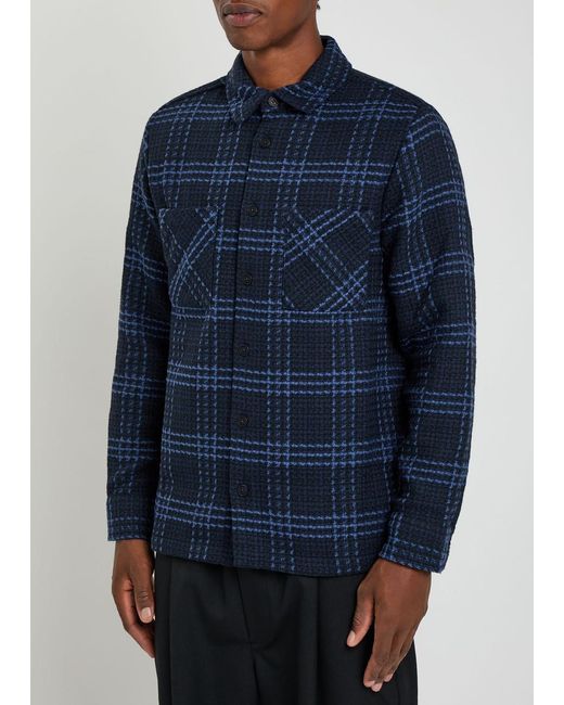 Wax London Blue Whiting Checked Cotton-Blend Overshirt for men