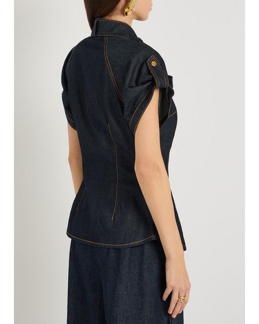 Zimmermann Blue Neck Tie Blouse