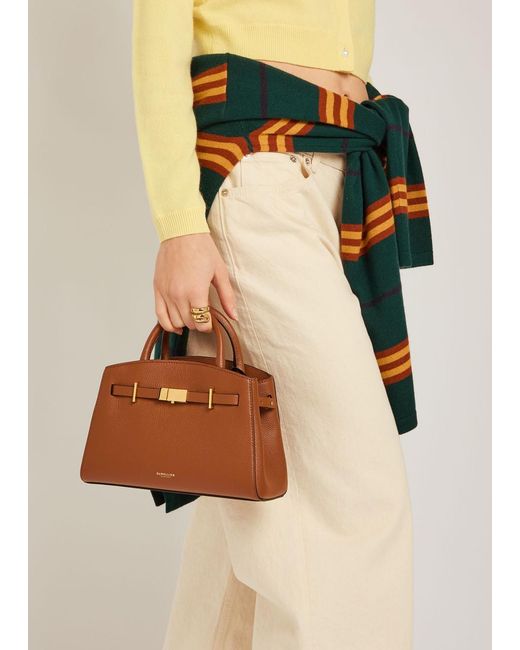 DeMellier London Brown The Small Hudson Grained Leather Top Handle Bag