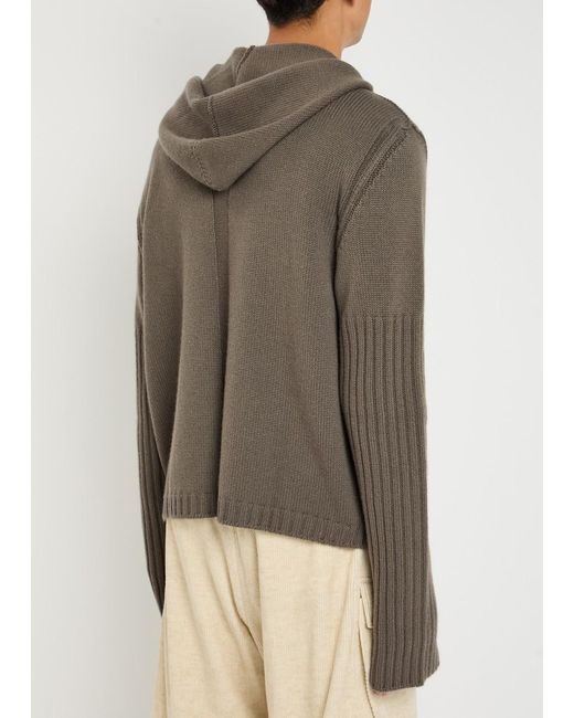 Rick Owens Brown Zipped Hooded Cashmere Jumper for men