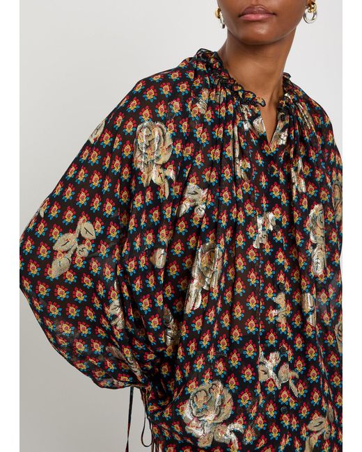 Etro Brown Floral-Embroidered Silk Blouse