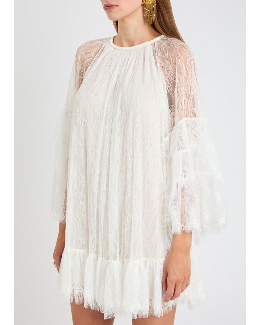Alice + Olivia White Delia Ruffled Lace Mini Dress