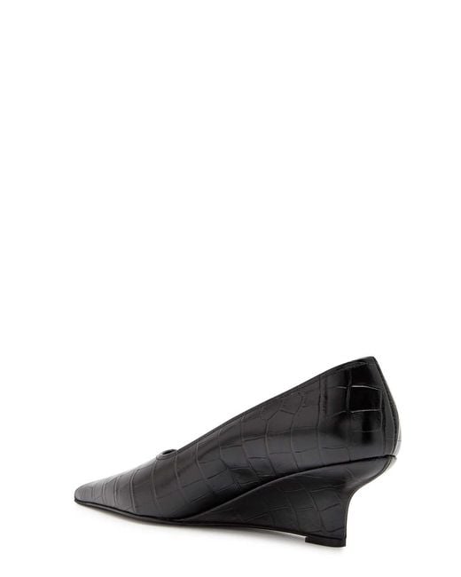 Totême Black 55 Crocodile-Effect Leather Wedge Pumps