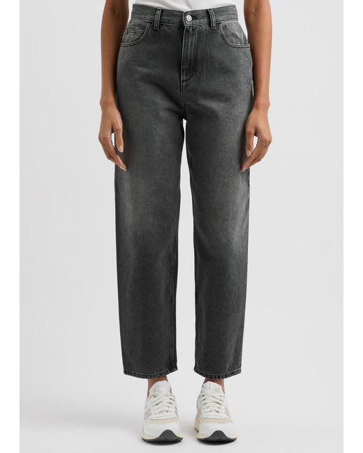 Moncler Gray Faded Cropped Straight-Leg Jeans