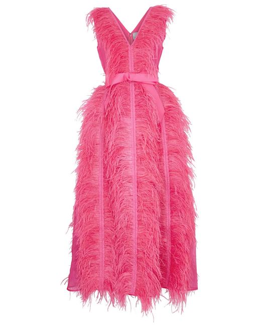 Huishan Zhang Pink Irina Feather-embellished Silk-organza Gown