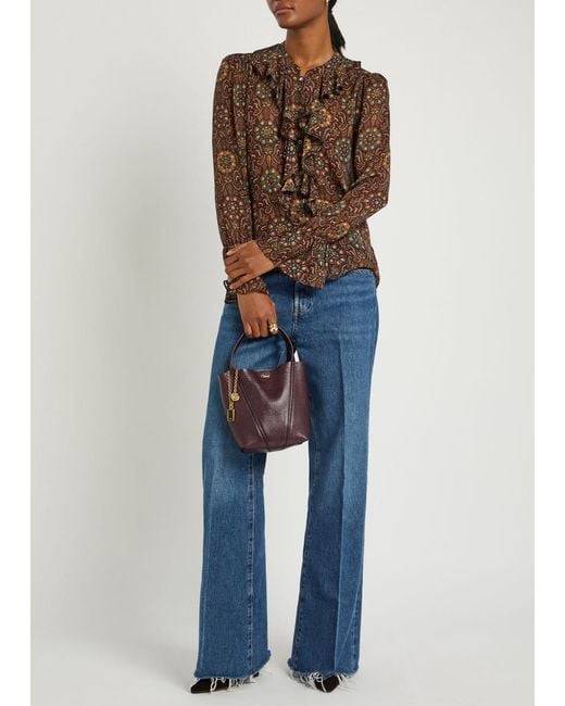 PAIGE Brown Claud Patterned Silk Blouse