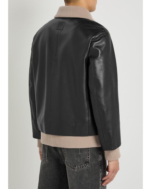Loewe Black Layered Ribbed-Trim Leather Jacket for men