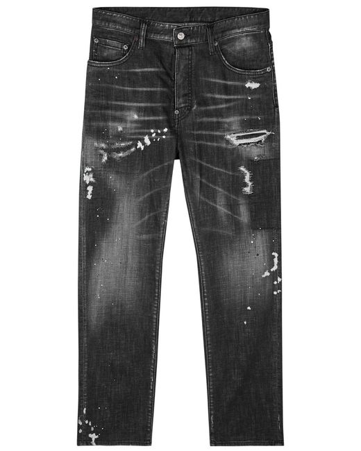 DSquared² Gray 642 Distressed Slim-leg Jeans for men