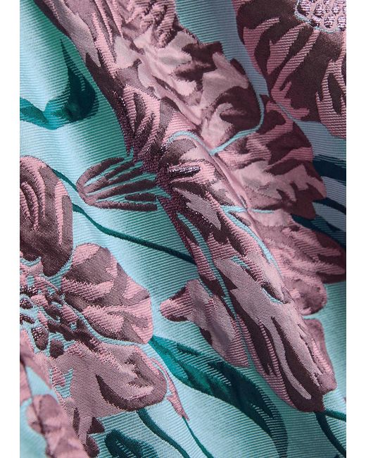 Sister Jane Blue Deco Bloom Floral-Jacquard Woven Mini Wrap Dress