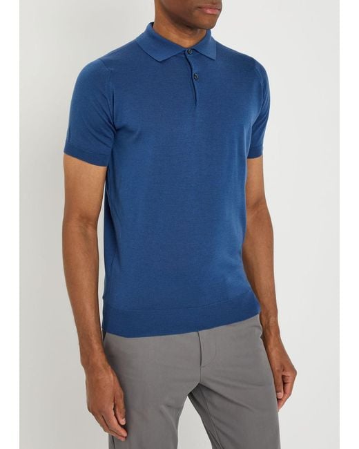 John Smedley Blue Payton Merino Wool Polo Shirt for men