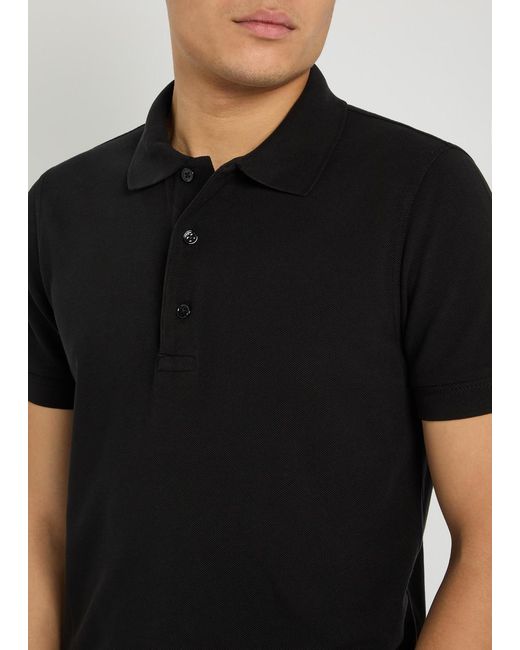 Tom Ford Black Logo-Embroidered Piqué Polo Shirt for men
