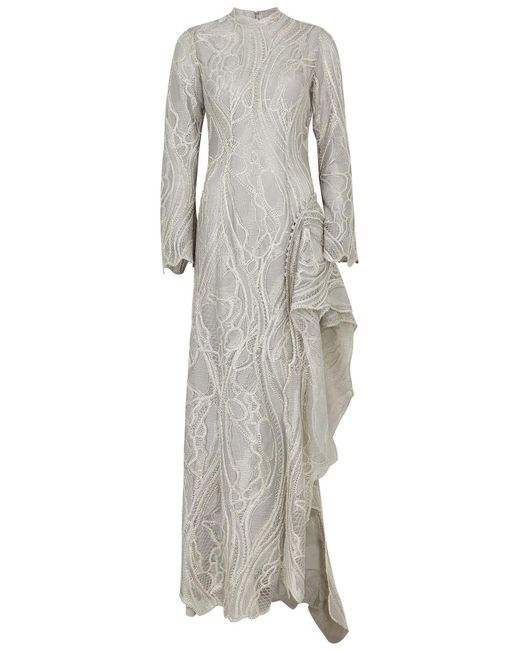 Jonathan Simkhai Gray Alda Embroidered Tulle Gown