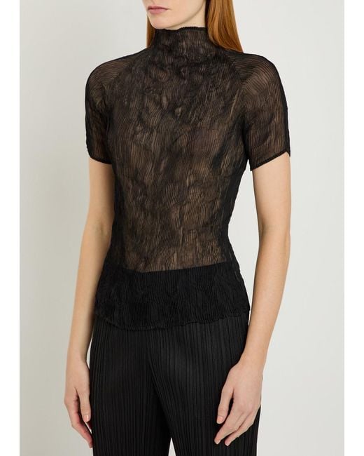 Issey Miyake Gray Twist Pleated Semi-Sheer Chiffon Top