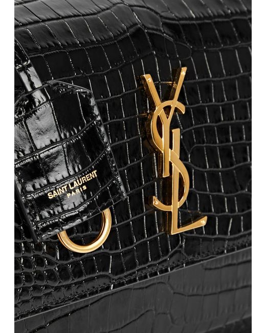 Saint Laurent Black Sunset Medium Crocodile-effect Shoulder Bag
