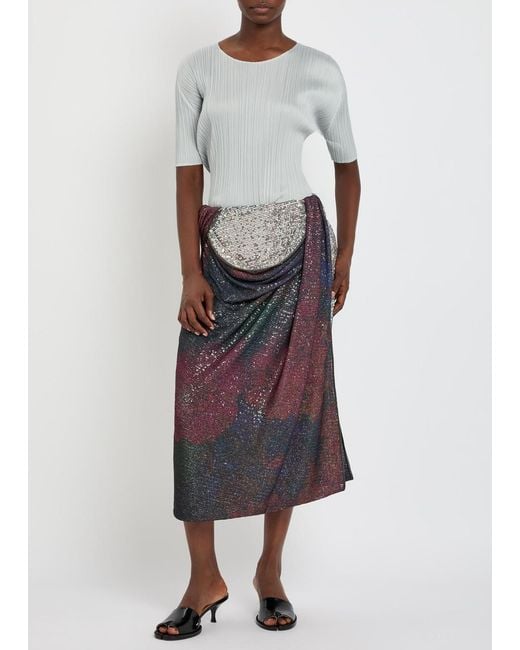 Maison Margiela Multicolor Draped Printed Sequin Midi Skirt