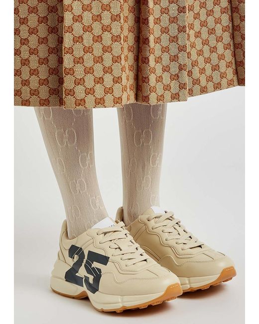 Gucci Blue Rython Printed Leather Sneakers, Sneakers, , Leather