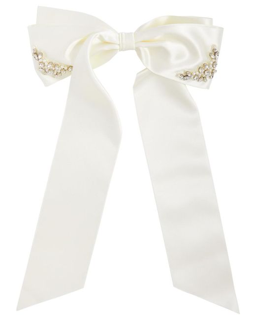 Simone Rocha White Crystal-embellished Satin Bow Hair Clip