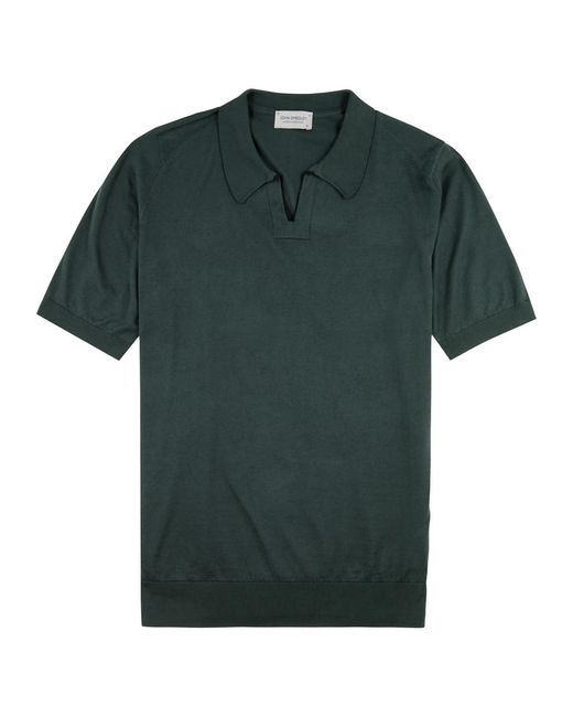 John Smedley Green Enock Knitted Cotton Polo Shirt for men