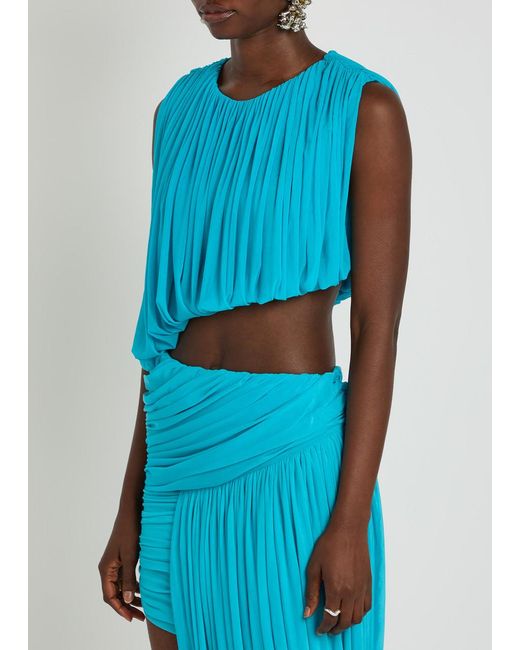 Ronny Kobo Blue Chelly Gathered Asymmetric Tissue Jersey Cropped Top