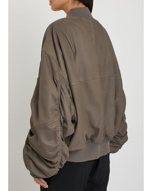 Rick Owens Brown Secchia Flight Padded Leather Bomber Jacket