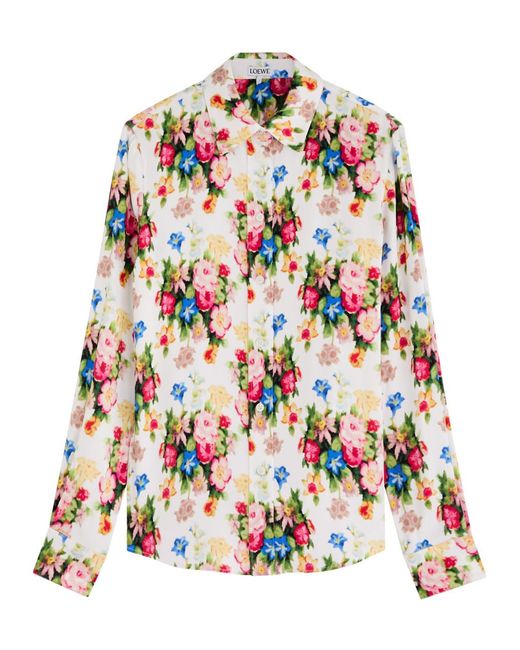 Loewe White Floral-Print Silk-Satin Blouse