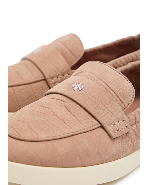 Tory Burch Pink Ballet Sport Embossed Nubuck Loafers